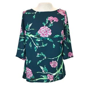 Anthro HD in Paris Teal Pink Eira Floral Blouse 2